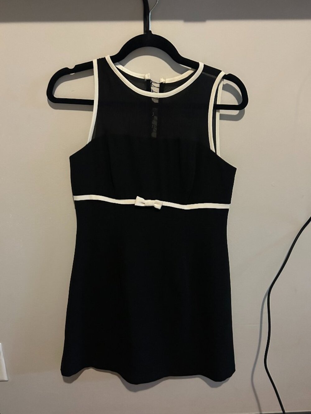 Rampage Juniors Size 7 Black White Sleeveless Dress Mesh Yoke Bow Mini Dress